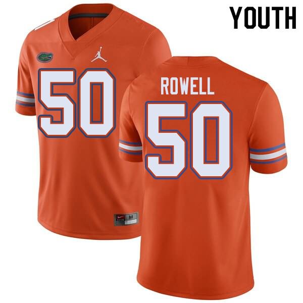 Youth NCAA Florida Gators Tanner Rowell #50 Stitched Authentic Jordan Brand Orange College Football Jersey SAU0465ST